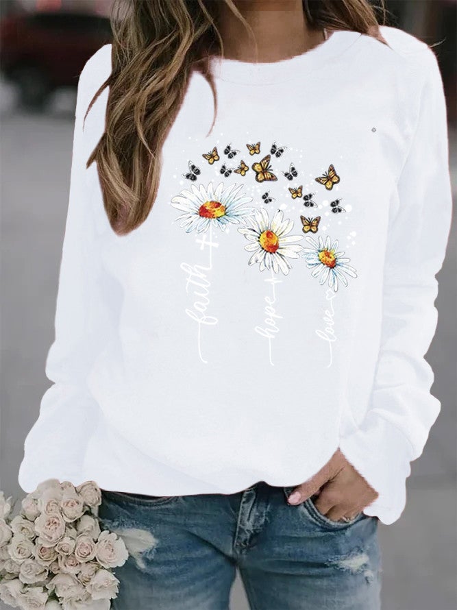 Animal Print Round Neck Womens Sweatshirt white without cap