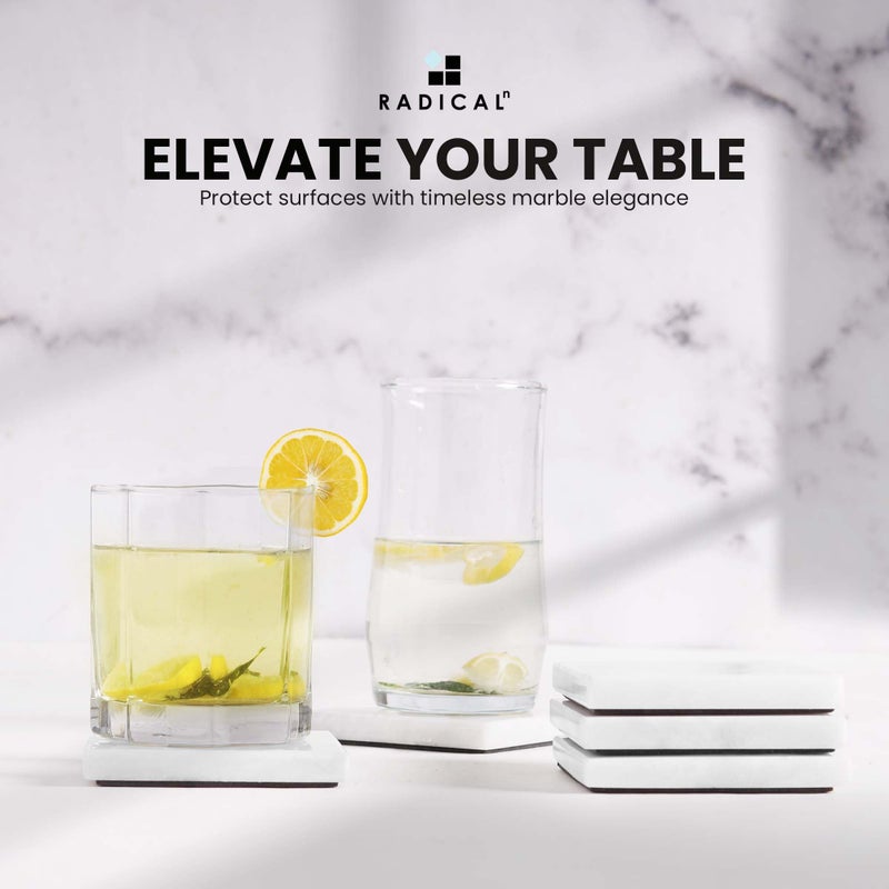 Radicaln Marble Coasters Square 3.5" Inches White Handmade Absorbent Stone Coaster Set for Drinks â€“ Perfect for Home and Kitchen Use, Set of 6 Coasters - Image 3