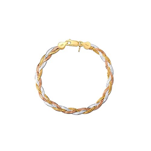 Amberta Women's 925 Sterling Silver Braided Herringbone Chain Bracelet (Length 7.5 inch): Multicoloured - Image 1