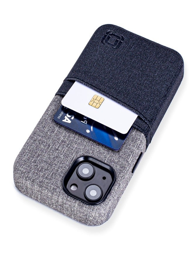 Dockem Wallet Case for iPhone 13 with Built-in Metal Plate for Magnetic Mounting & 2 Credit Card Holder Pockets: Luxe M2, Canvas Style Synthetic Leather (6.1" iPhone 13, Black and Grey) - Image 1
