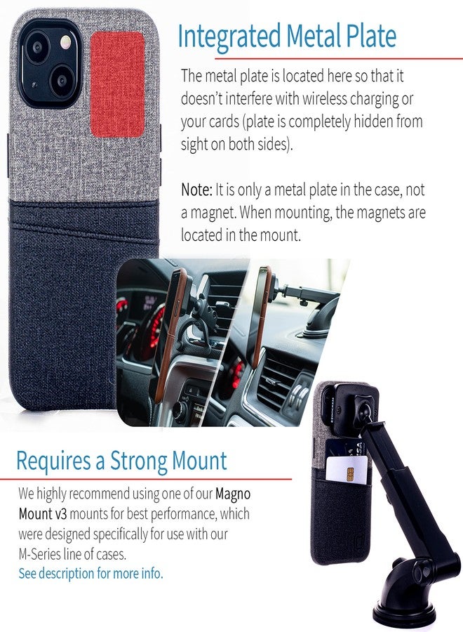 Dockem Wallet Case for iPhone 13 with Built-in Metal Plate for Magnetic Mounting & 2 Credit Card Holder Pockets: Luxe M2, Canvas Style Synthetic Leather (6.1" iPhone 13, Black and Grey) - Image 3