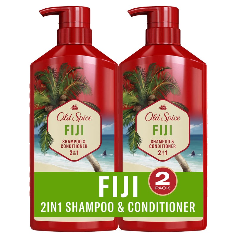Old Spice Fiji 2-in-1 Shampoo and Conditioner Set for Men, Coconut & Tropical Wood Scent, Healthier, Fuller, More Moisturized Looking Hair, 21.9 Fl Oz Each, Twin Pack - Image 1