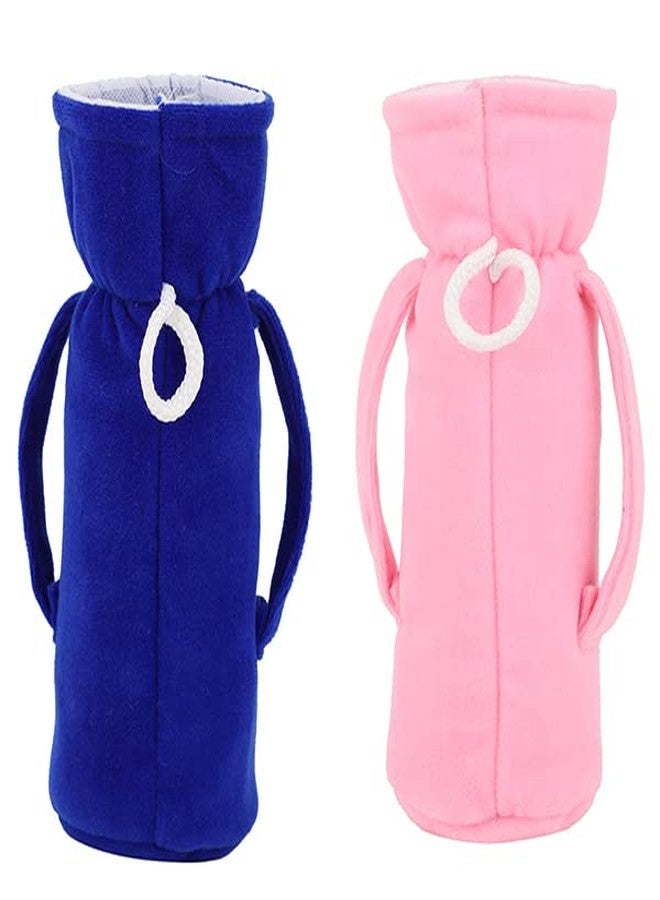 MW PRINTS Soft Plush Stretchable Baby Feeding Bottle Cover Easy to Hold Strap with Animated Cartoon Suitable for 125 ML-250 ML Feeding Bottle (Blue & Pink) - Image 2