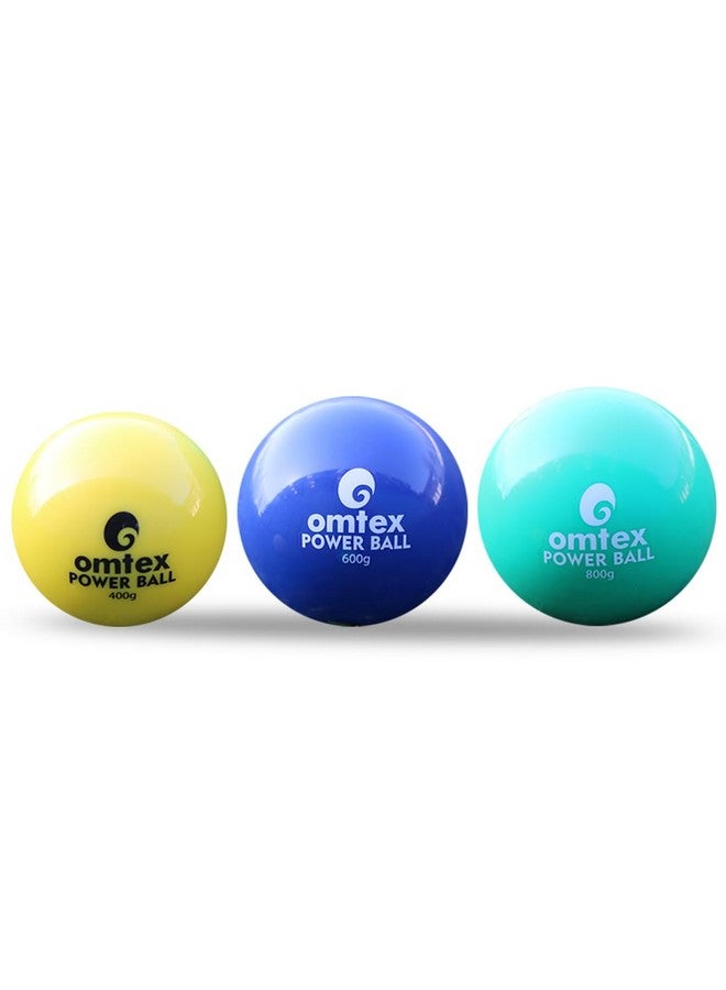 omtex Power Ball PVC Training Cricket Weighted Ball Combo Set for Batting and Pitching Size 400g 600g 800g Multicolor Pack of 3 - Image 1