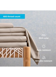 LINENSPA Linenspa 600 Thread Count Ultra Soft, Deep Pocket Cotton Blend Sheet Set - Full - Sand  - Image 5
