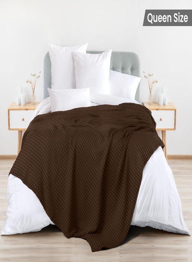 Utopia Bedding Brown 100% Cotton Waffle Blanket 300 GSM [Queen - 90x90 Inch] Soft Lightweight Breathable Bed Blanket for All Season - Image 2