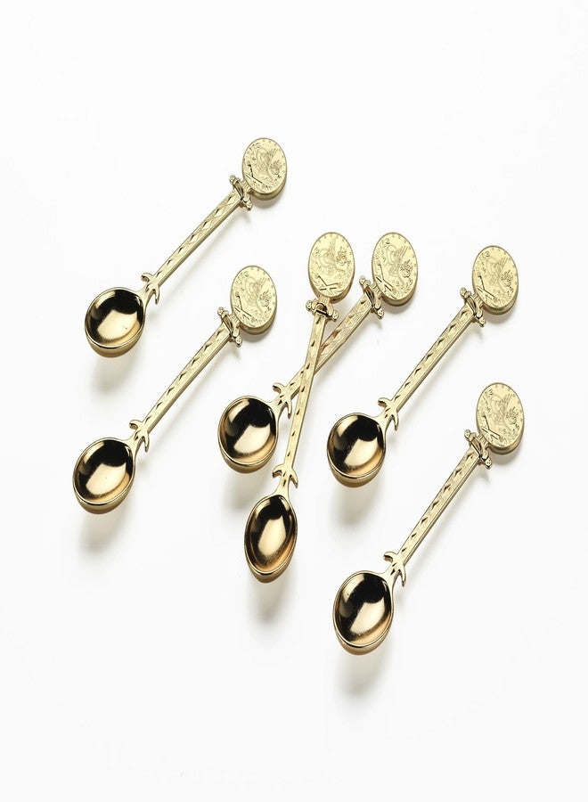 Alisveristime Turkish Tea Spoons Set – 6-Piece Zamac Ottoman-Style Spoons with Resat Coin Motif for Tea & Coffee ( 4.3”) (Gold) - Image 1