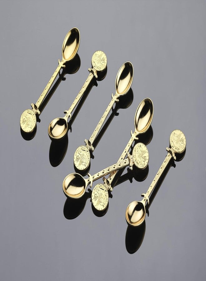 Alisveristime Turkish Tea Spoons Set – 6-Piece Zamac Ottoman-Style Spoons with Resat Coin Motif for Tea & Coffee ( 4.3”) (Gold) - Image 5
