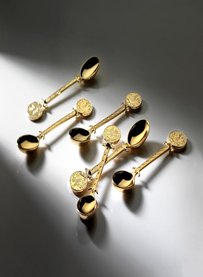 Alisveristime Turkish Tea Spoons Set – 6-Piece Zamac Ottoman-Style Spoons with Resat Coin Motif for Tea & Coffee ( 4.3”) (Gold) - Image 3
