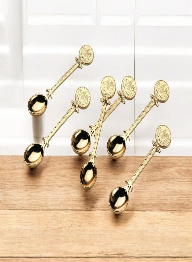 Alisveristime Turkish Tea Spoons Set – 6-Piece Zamac Ottoman-Style Spoons with Resat Coin Motif for Tea & Coffee ( 4.3”) (Gold) - Image 2