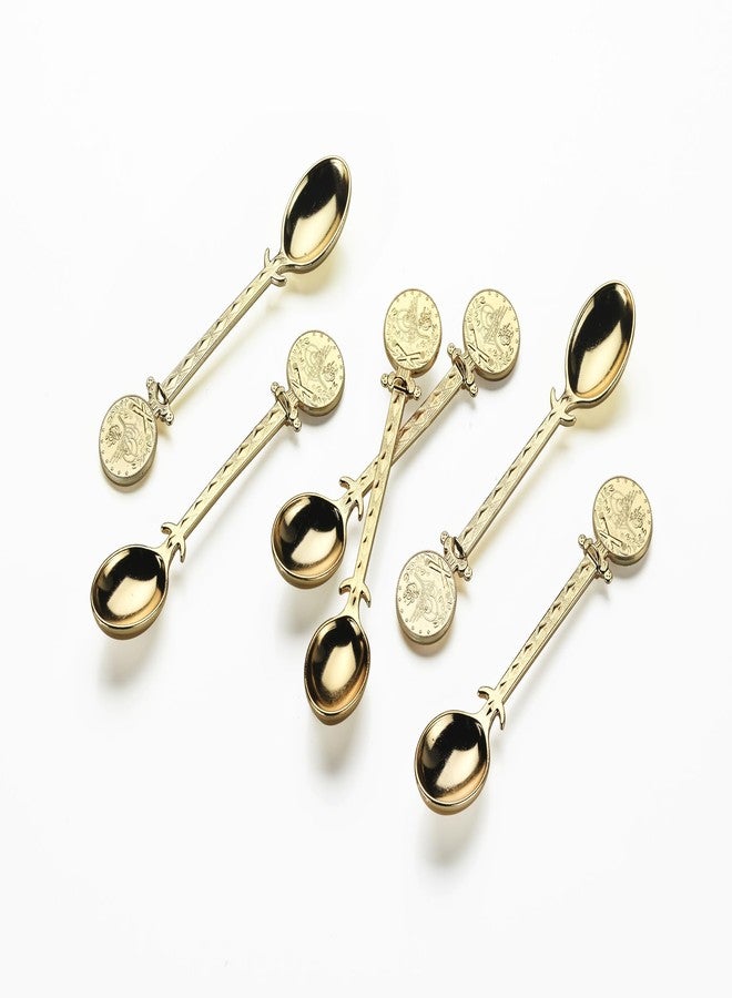 Alisveristime Turkish Tea Spoons Set – 6-Piece Zamac Ottoman-Style Spoons with Resat Coin Motif for Tea & Coffee ( 4.3”) (Gold) - Image 4