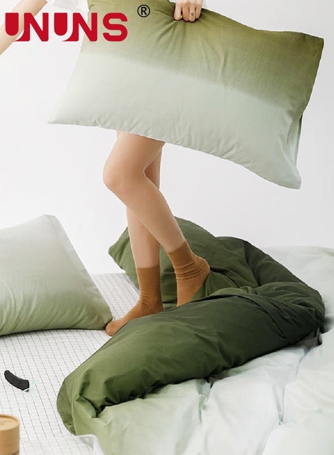 UNUNS Duvet Cover Set King Size 4 Pcs,Green White Gradient Duvet Cover Set,Include 1 Quilt Cover 200 x 230cm,2 Pillow Cases 48 x 74cm,1 Bedsheet 230 x 230cm,Super Soft Quality Cotton Bedding Set,NO Comforter,Green White Gradient - Image 4