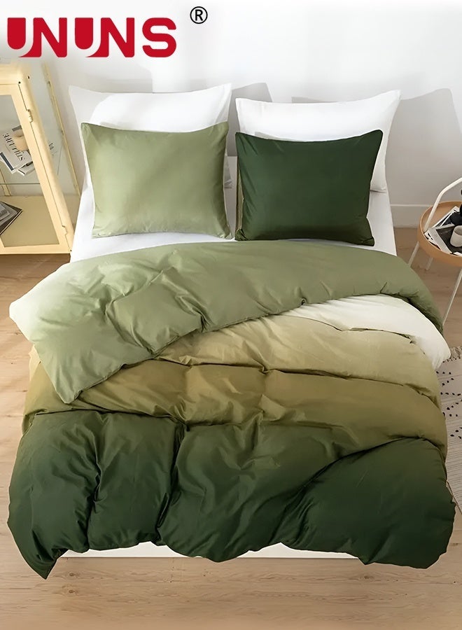UNUNS Duvet Cover Set King Size 4 Pcs,Green White Gradient Duvet Cover Set,Include 1 Quilt Cover 200 x 230cm,2 Pillow Cases 48 x 74cm,1 Bedsheet 230 x 230cm,Super Soft Quality Cotton Bedding Set,NO Comforter,Green White Gradient - Image 1