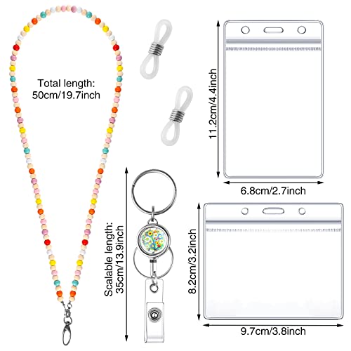 WSICSE Beaded Lanyard for ID Badges Wooden Teacher Lanyard with ID Holder for Eyeglasses Chains Badge Lanyards Teacher Gift, Valentine's Day Gift for Kids - Image 2
