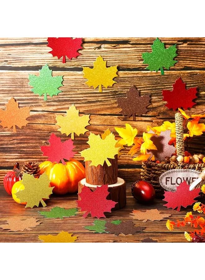 40 Pcs Glitter Maple Leaves Light Yellow Sequins Fall DIY Decor Easy Peel Stick - Image 1