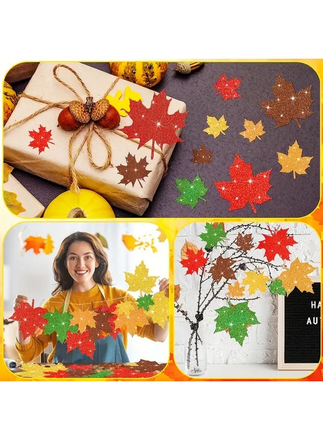 40 Pcs Glitter Maple Leaves Light Yellow Sequins Fall DIY Decor Easy Peel Stick - Image 4
