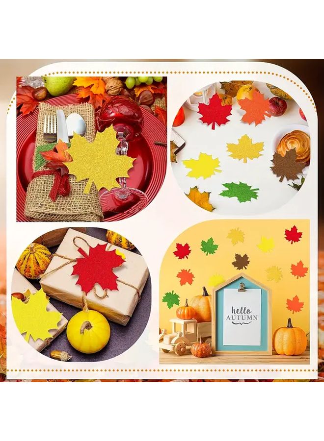 40 Pcs Glitter Maple Leaves Light Yellow Sequins Fall DIY Decor Easy Peel Stick - Image 5