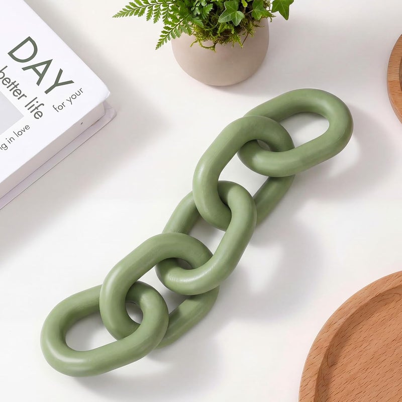 Queekay All preference matching build Queekay Decorative Wood Chain Link Decor Rustic 5 Link Wooden Chain Decor Ornament Farmhouse Home Decoration Hand Carved Wooden Crafts Ornaments for Coffee Table (Green,13.78 Inch) Freeze crack proof - Image 1