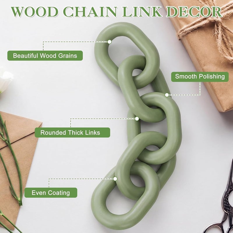Queekay All preference matching build Queekay Decorative Wood Chain Link Decor Rustic 5 Link Wooden Chain Decor Ornament Farmhouse Home Decoration Hand Carved Wooden Crafts Ornaments for Coffee Table (Green,13.78 Inch) Freeze crack proof - Image 3