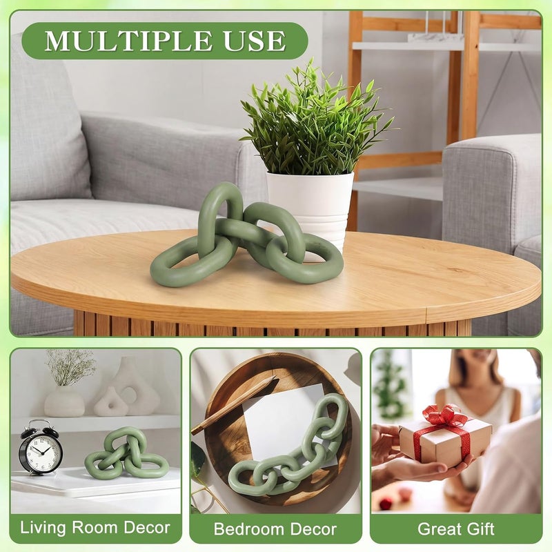 Queekay All preference matching build Queekay Decorative Wood Chain Link Decor Rustic 5 Link Wooden Chain Decor Ornament Farmhouse Home Decoration Hand Carved Wooden Crafts Ornaments for Coffee Table (Green,13.78 Inch) Freeze crack proof - Image 5