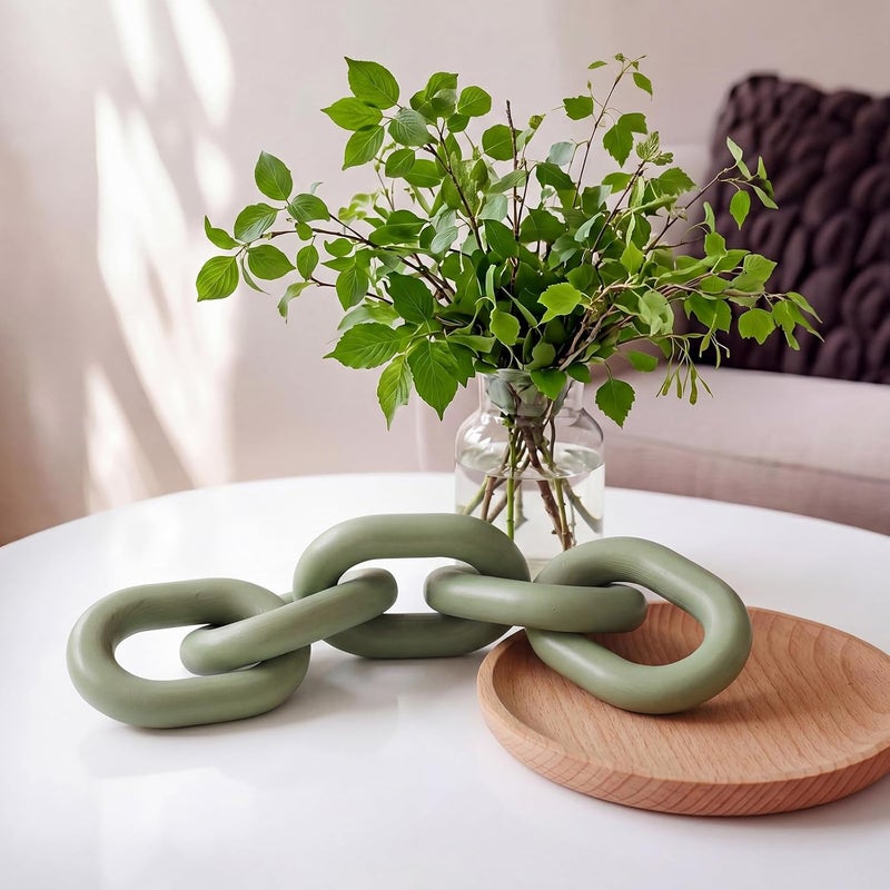Queekay All preference matching build Queekay Decorative Wood Chain Link Decor Rustic 5 Link Wooden Chain Decor Ornament Farmhouse Home Decoration Hand Carved Wooden Crafts Ornaments for Coffee Table (Green,13.78 Inch) Freeze crack proof - Image 4