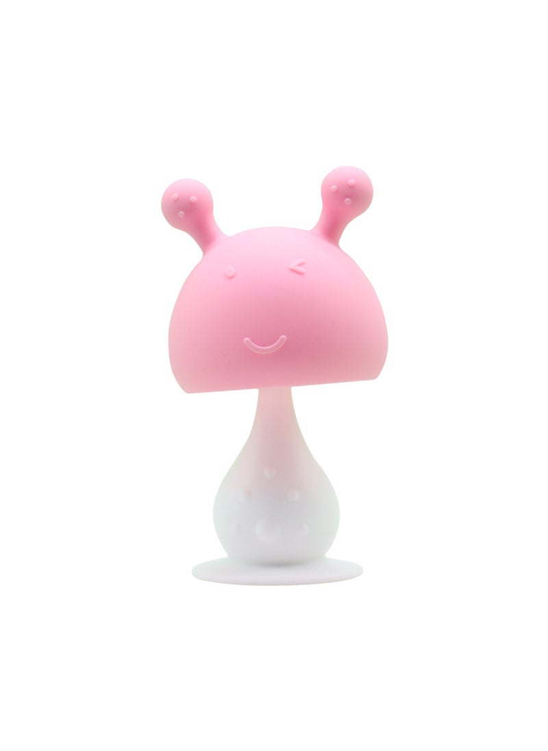 Baby Teething Toy Food-Grade Silicone Mushroom Rattle Pink