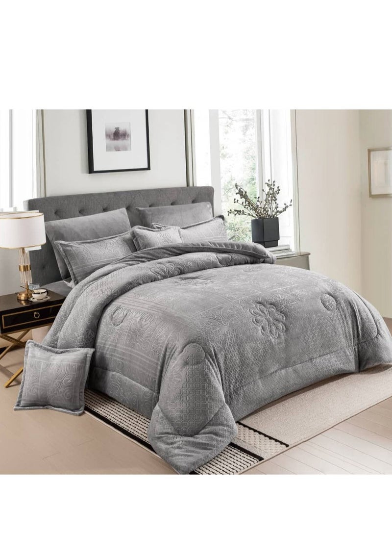 Winter double bedspread consisting of 6 pieces with a plain velvet and fur pattern design. Quilt size: 230*250 cm - Image 1