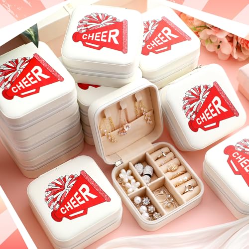 Cosblank 12 Pcs Cheer Team Gifts Bulk Cheerleader Jewelry Box Travel Jewelry Case Organizer for Team Inspirational Gift Cheer Accessories for Teammates(Red) - Image 3