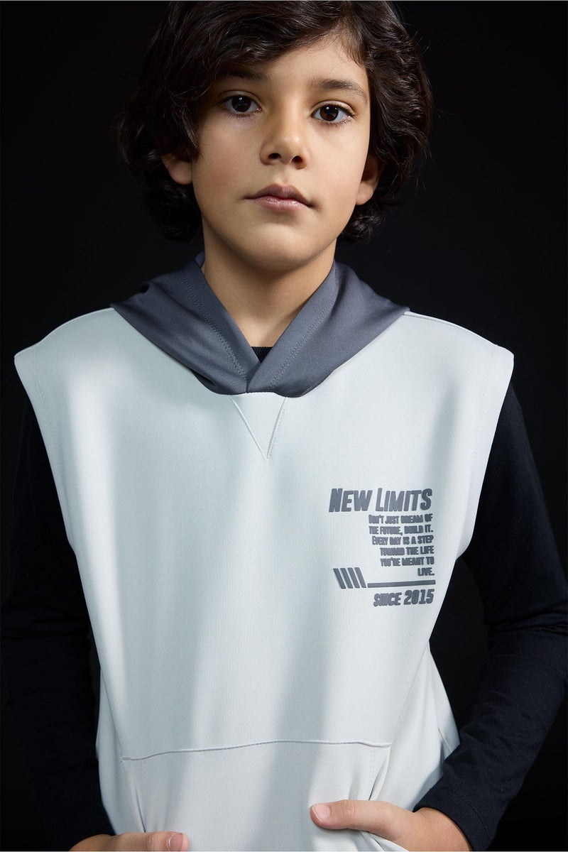 DeFacto Grey Boy Boy Printed Scuba Fabric Hoodie Casual - Image 3
