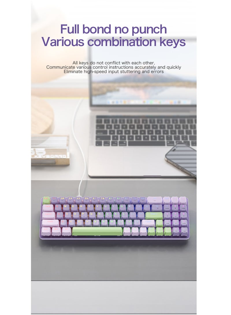 GULFLINK K65 Wired Mechanical Gaming Keyboard Hot Swappable RGB Backlit Simple Design DIY Keyboard for Gamer- Lavender - Image 4