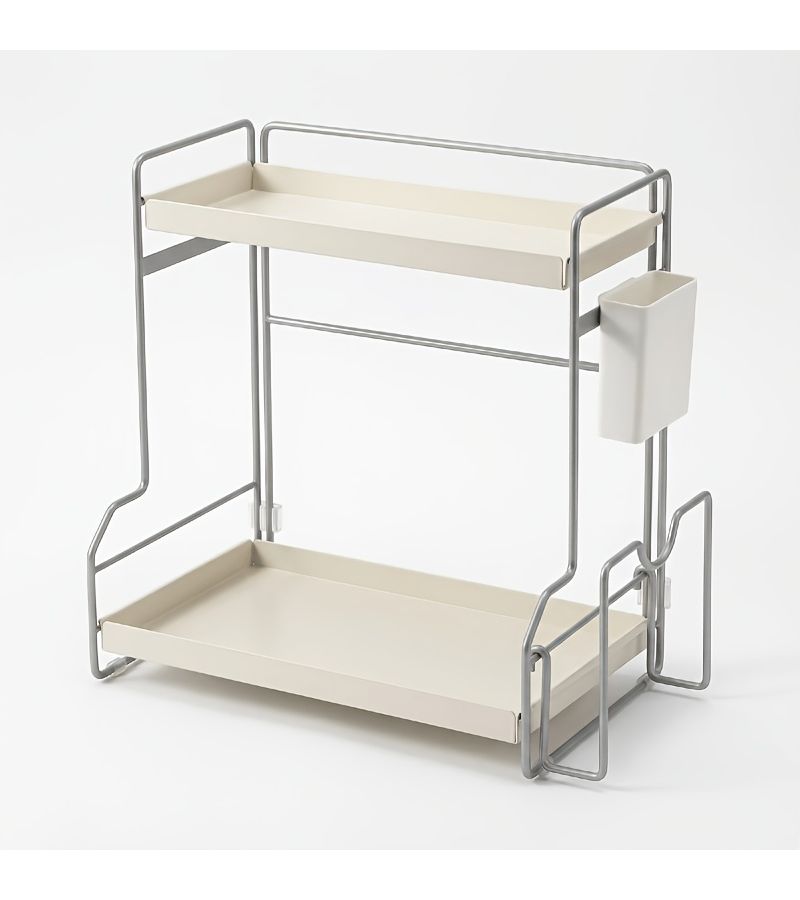 New Kitchen Storage Rack With Cutting Board Slot And Spice Storage Double Layer Large Capacity Polished Surface With Metal Tray Convenient For Countertop Use Vertical Shelf Chopstick And Cutting Board Rack - Image 5