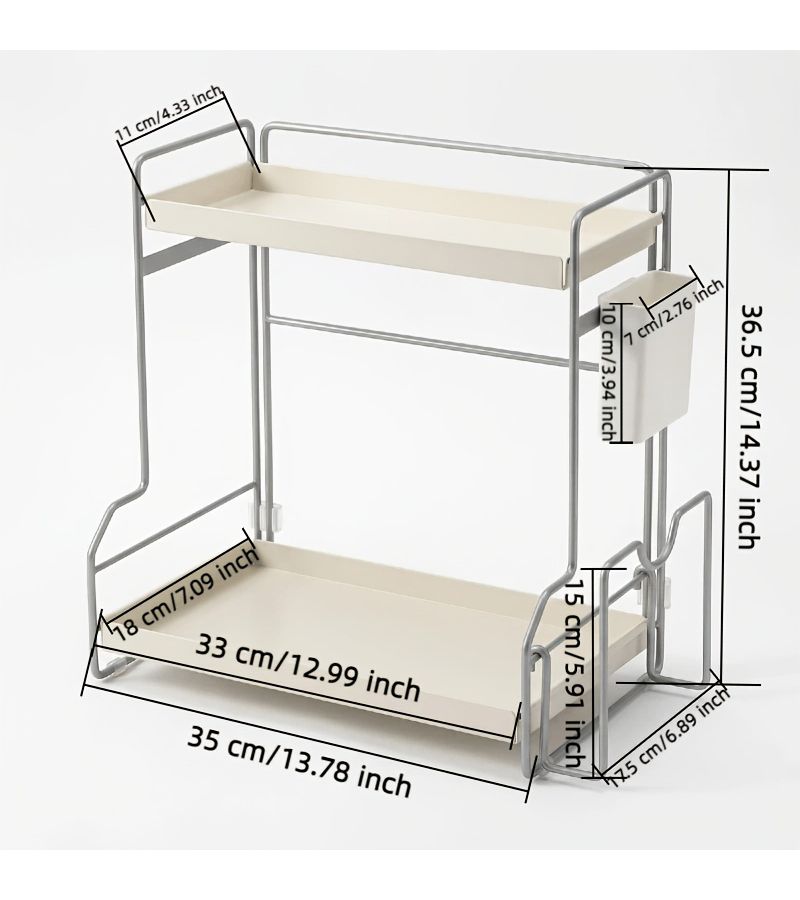 New Kitchen Storage Rack With Cutting Board Slot And Spice Storage Double Layer Large Capacity Polished Surface With Metal Tray Convenient For Countertop Use Vertical Shelf Chopstick And Cutting Board Rack - Image 4