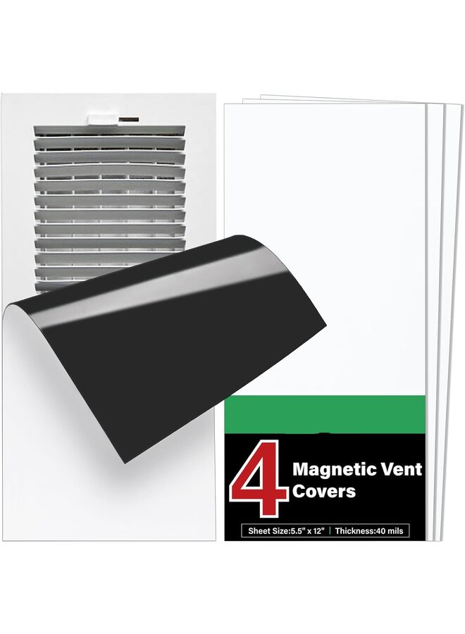 4PCS Magnetic Vent Covers, Pockets for Complete Seal, 5.5" X 12" (White) for Floor, Wall, or Ceiling Vents and Air Registers, for RV, Home HVAC and AC Vents, Vent Not Included