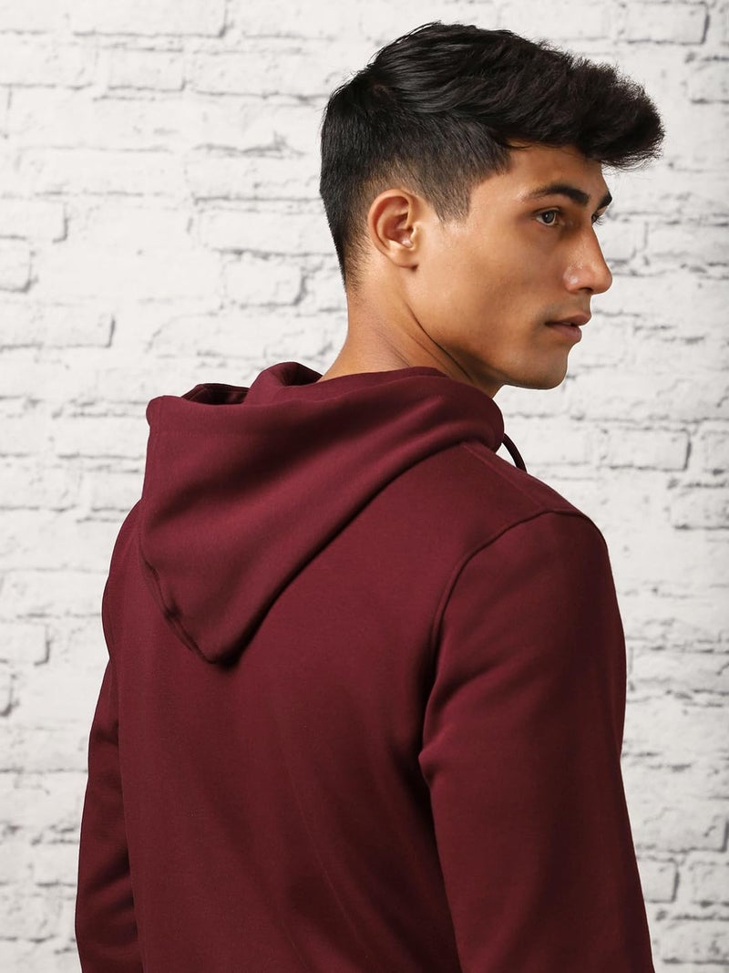 NOBERO Men's Cotton Neck Hooded Regular Fit Sweatshirt (1M-TWZP-R0004_Maroon (Small) - Image 3