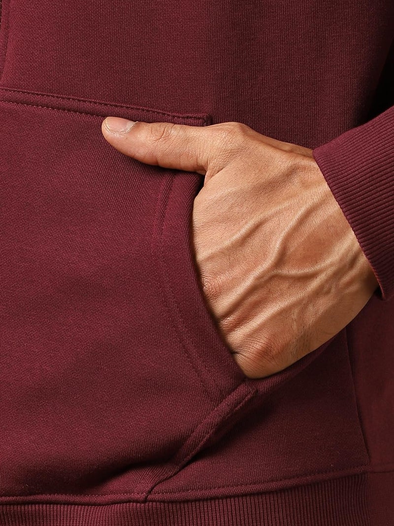 NOBERO Men's Cotton Neck Hooded Regular Fit Sweatshirt (1M-TWZP-R0004_Maroon (Small) - Image 5