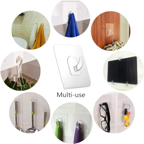 Ninth Five 30 Pack Adhesive Hooks for Hanging, 22lb Heavy Duty Wall Hooks, Clear Plastic Sticky Utility Hook for Home Kitchen Bathroom Office Use - Image 4