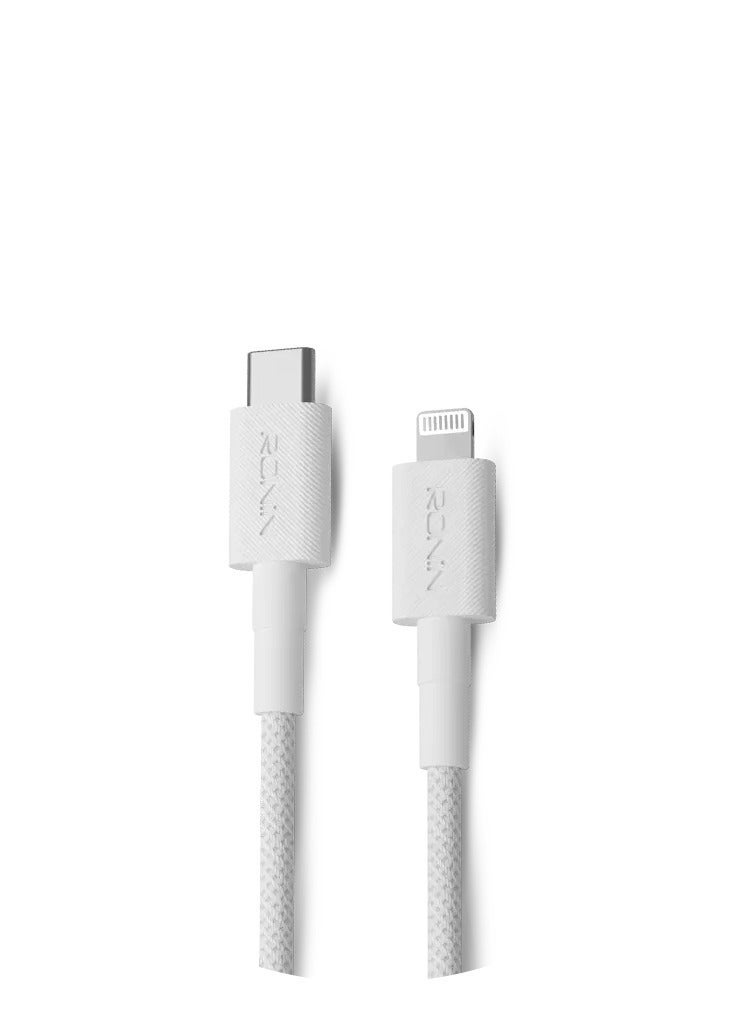 رونين كابل رونين لينكس R-2045 من Type-C إلى Lightning - شحن سريع 27 واط - تصميم مجدول محمي - نقل بيانات - طول 1.2 متر - متوافق مع آيفون 14/13/12/11 وآيباد وايربودز - أبيض - Image 1
