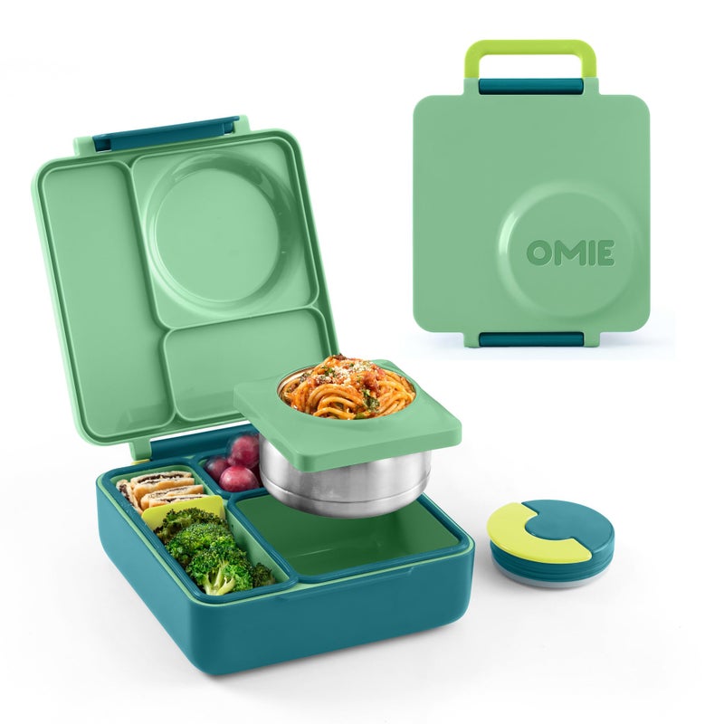 Omie OmieBox Bento Box for Kids - Insulated Lunch Box with Leak Proof Thermos Food Jar - 3 Compartments, 2 Temperature Zones - (Meadow) (Single) - Image 1
