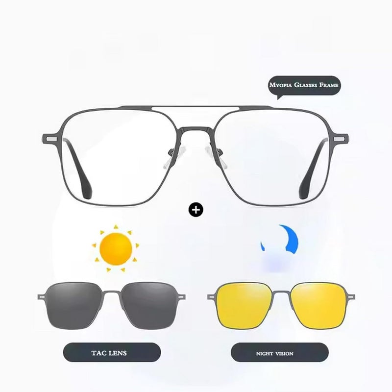Dervin 3 in 1 Magnetic Clip on Glasses for Men and Women | UV Protected Polarized Sunglasses | Titanium Frame Anti-Glare Bluelight Blocking Computer Glasses | Yellow Glasses for Driving - Image 4