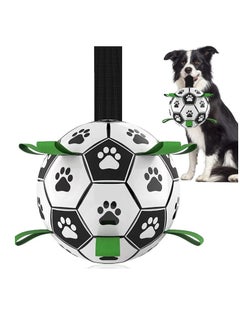 Dog Toys Soccer Ball with Straps, Puppy Birthday Gifts, Interactive for Tug of War, Durable Balls for Small & Medium Dogs（6 Inch）