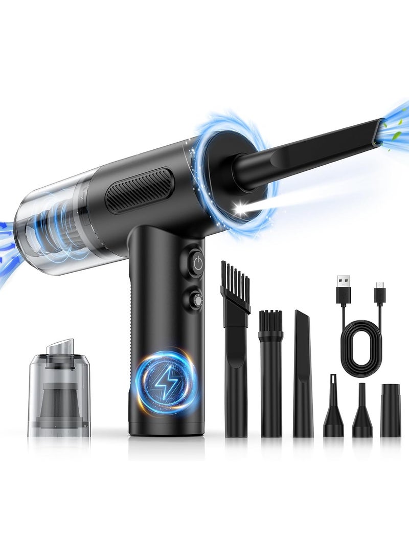 منفضة هواء مضغوط، منفضة هواء مضغوط، 3 في 1 مكنسة لاسلكية محمولة باليد/منفضة هواء لاسلكية/منفضة هواء كهربائية قابلة للتعديل، منفضة هواء كهربائية/منفضة هواء لاسلكية مع إضاءة LED للإلكترونيات والديكورات الداخلية للسيارة والاستخدام المنزلي - Image 1