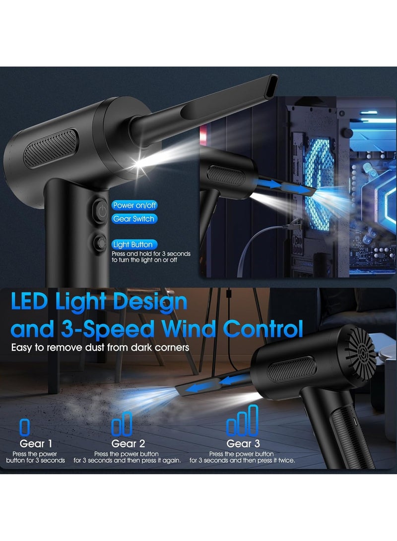 منفضة هواء مضغوط، منفضة هواء مضغوط، 3 في 1 مكنسة لاسلكية محمولة باليد/منفضة هواء لاسلكية/منفضة هواء كهربائية قابلة للتعديل، منفضة هواء كهربائية/منفضة هواء لاسلكية مع إضاءة LED للإلكترونيات والديكورات الداخلية للسيارة والاستخدام المنزلي - Image 5