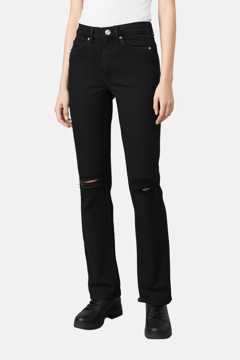 Bershka جينز دنيم ممزق عالي الخصر للنساء، أسود - Image 1