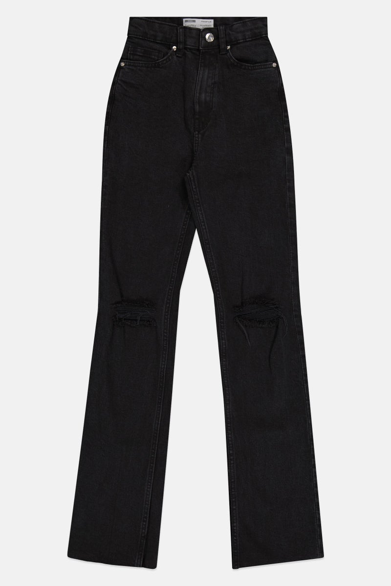 Bershka جينز دنيم ممزق عالي الخصر للنساء، أسود - Image 2