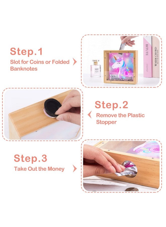 ICOSY Wooden Piggy Bank For Kids Boys Girls Diy Name Coin Bank Unicorn Dinosaur Money Bank With Letter Stickers - Image 4