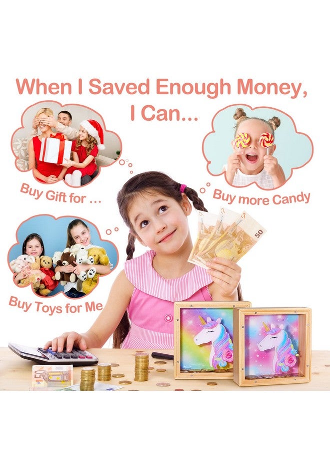 ICOSY Wooden Piggy Bank For Kids Boys Girls Diy Name Coin Bank Unicorn Dinosaur Money Bank With Letter Stickers - Image 3