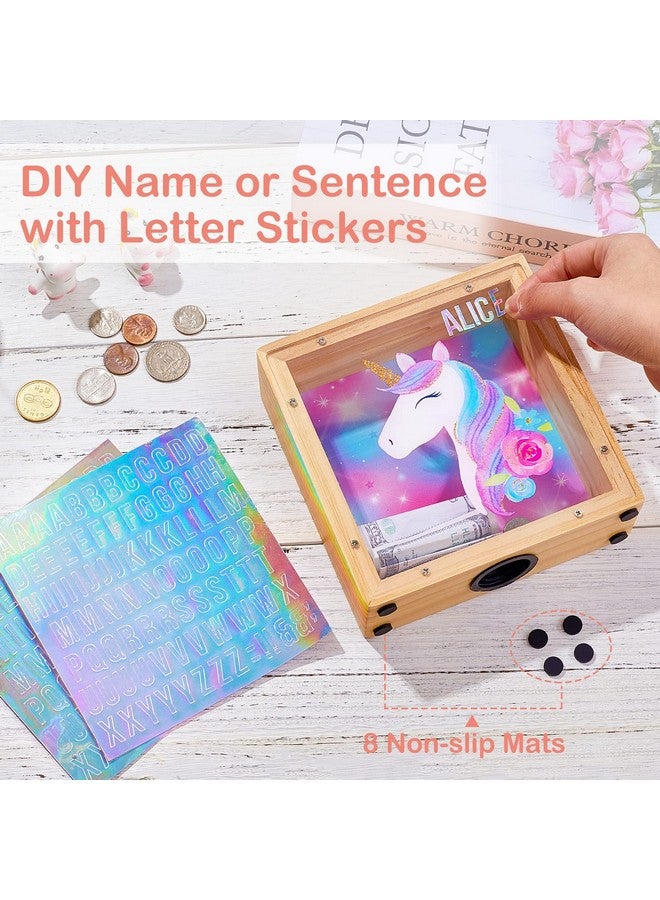 ICOSY Wooden Piggy Bank For Kids Boys Girls Diy Name Coin Bank Unicorn Dinosaur Money Bank With Letter Stickers - Image 2
