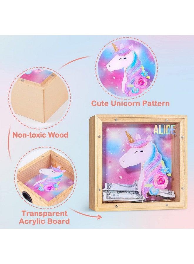 ICOSY Wooden Piggy Bank For Kids Boys Girls Diy Name Coin Bank Unicorn Dinosaur Money Bank With Letter Stickers - Image 5