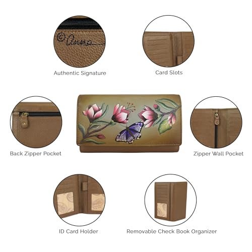 Anna by Anuschka Women’s Hand-Painted Original Leather RFID Checkbook Clutch Wallet - Magnolia Garden Bronze - Image 5