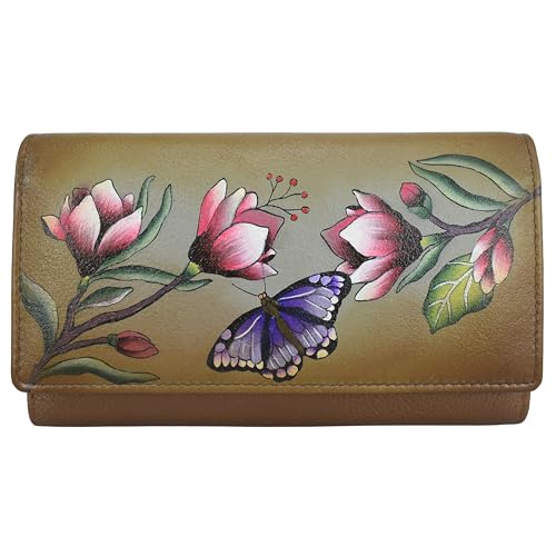 Anna by Anuschka Women’s Hand-Painted Original Leather RFID Checkbook Clutch Wallet - Magnolia Garden Bronze - Image 1